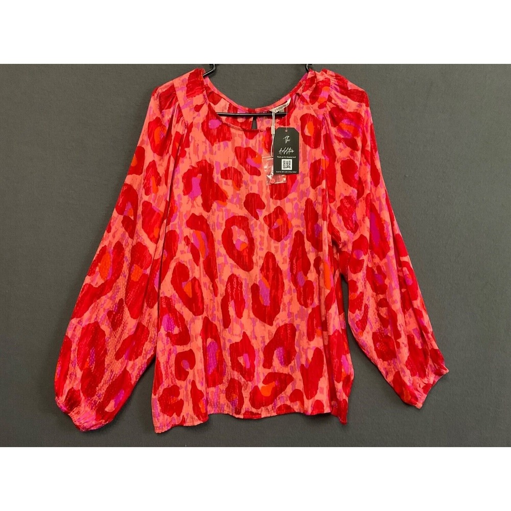 Esqualo Women's Blouse US 12 EU 42 - Red/Pink Abstract Print, Long Sleeve, NWT‎